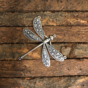 "Isabella's Grace" Antique Silver Large Dragonfly w/Four Connectors (44mm x 50mm)