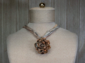 BOHO SARI-SILK & CABBAGE ROSE PENDANT NECKLACE