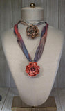 BOHO SARI-SILK & CABBAGE ROSE PENDANT NECKLACE